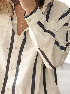 Striped Shirt Collar Buttoned Long Sleeve Blouse