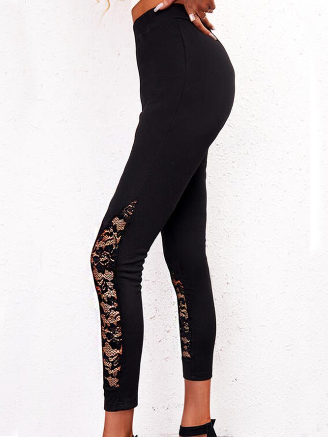 Casual Solid Lace Skinny Cotton Blends Pants