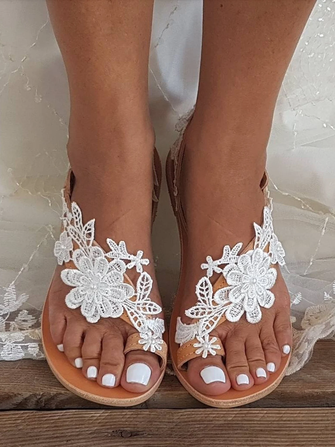 Women's Lace Romantic White Flower Decorative Summer Wedding Sandals