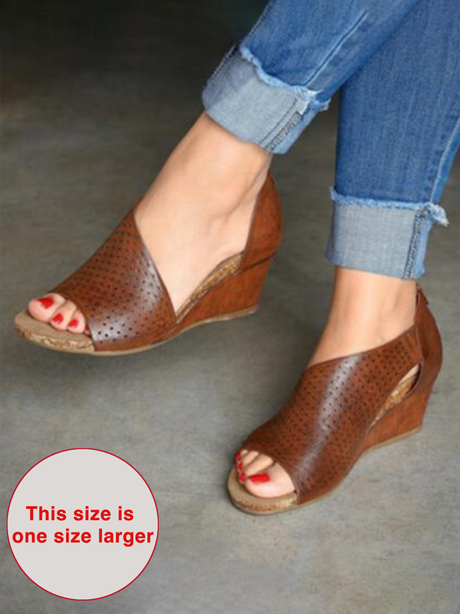 Bohemian Cutout Open Toe Wedge High Heel Sandals Shoes Noracora