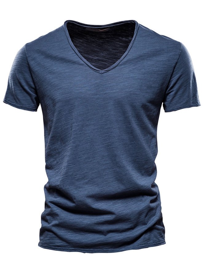 Cotton Casual V-Neck Short Sleeve T-Shirt Men's