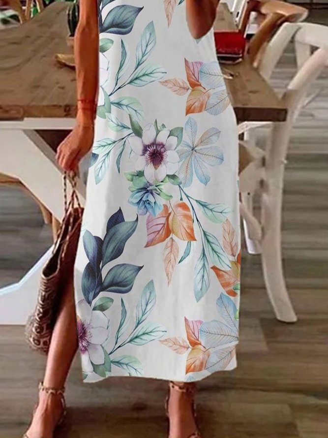 Casual Floral Printed Beach Holiday Short Sleeve Loosen Round Neck Short sleeve Knit Dress