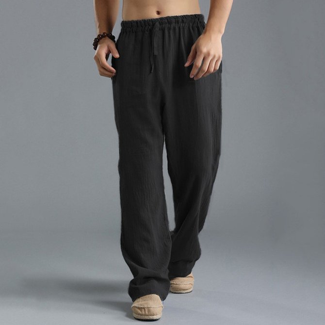 Solid Color Casual Cotton Linen Trousers