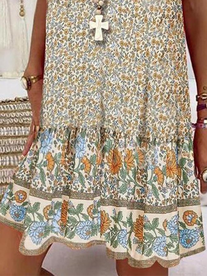 Floral Short Sleeve V Neck Plus Size Casual Short sleeve Woven Dress
