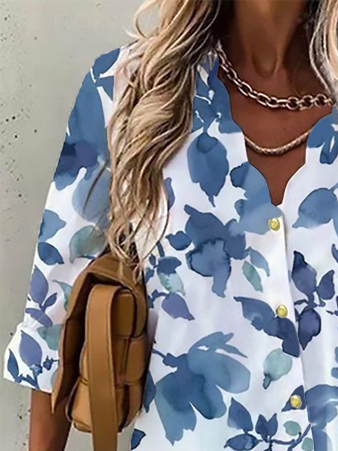 Casual V Neck Floral Shirts & Tops