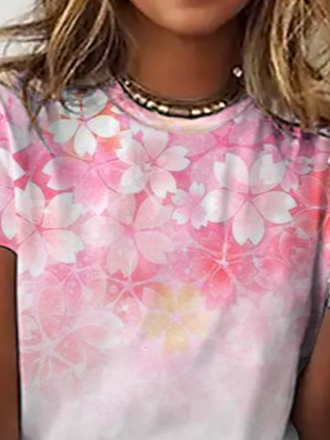 Loosen Cotton Blends Sakura Short Sleeve T-Shirt