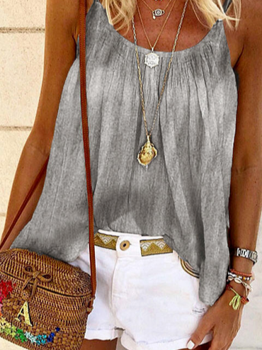 Spaghetti Casual Woven Loose Fitting Ribbed Tank Tops