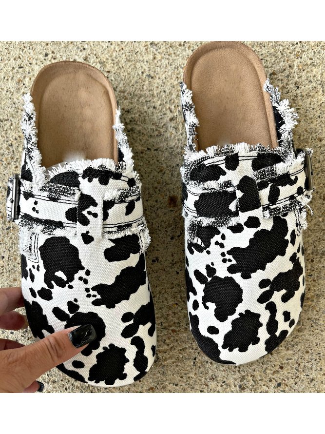 Black and White Cow Print Wrapped Toe Slippers