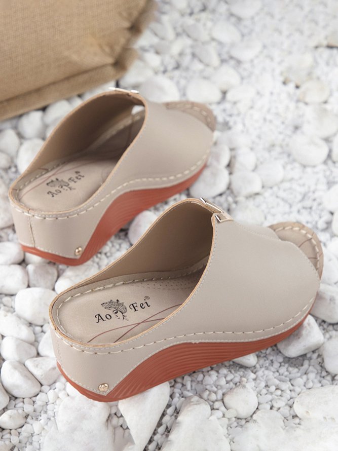Casual Women's Shoes Comfortable Wedge Heel Platform Metal Decorative Slippers Sandals Plus Size