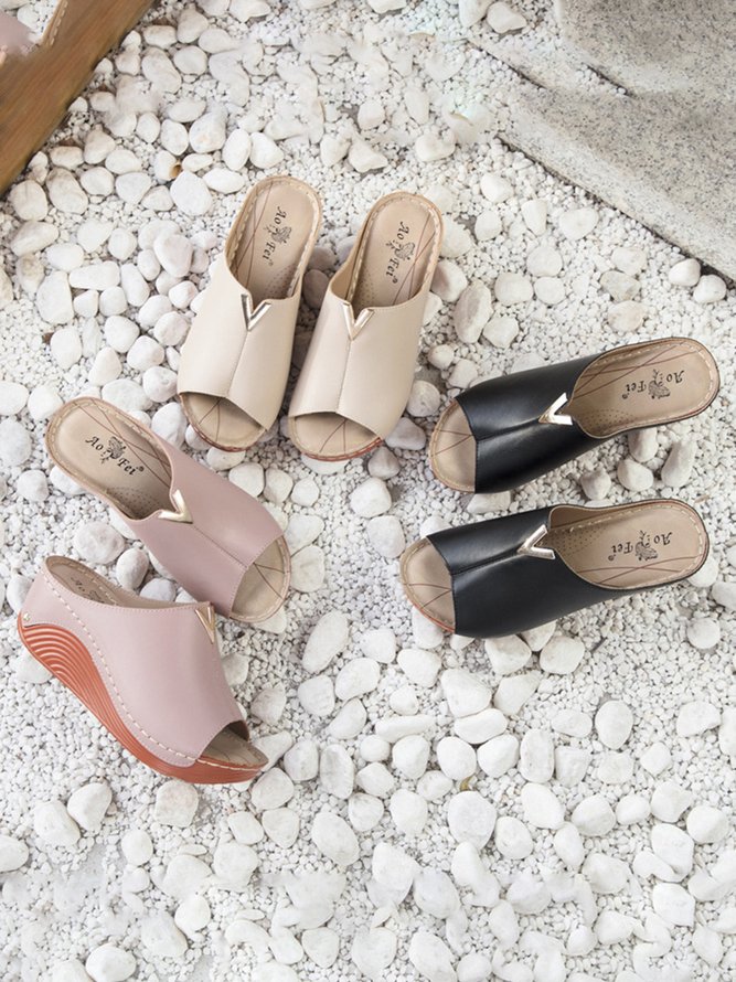 Casual Women's Shoes Comfortable Wedge Heel Platform Metal Decorative Slippers Sandals Plus Size