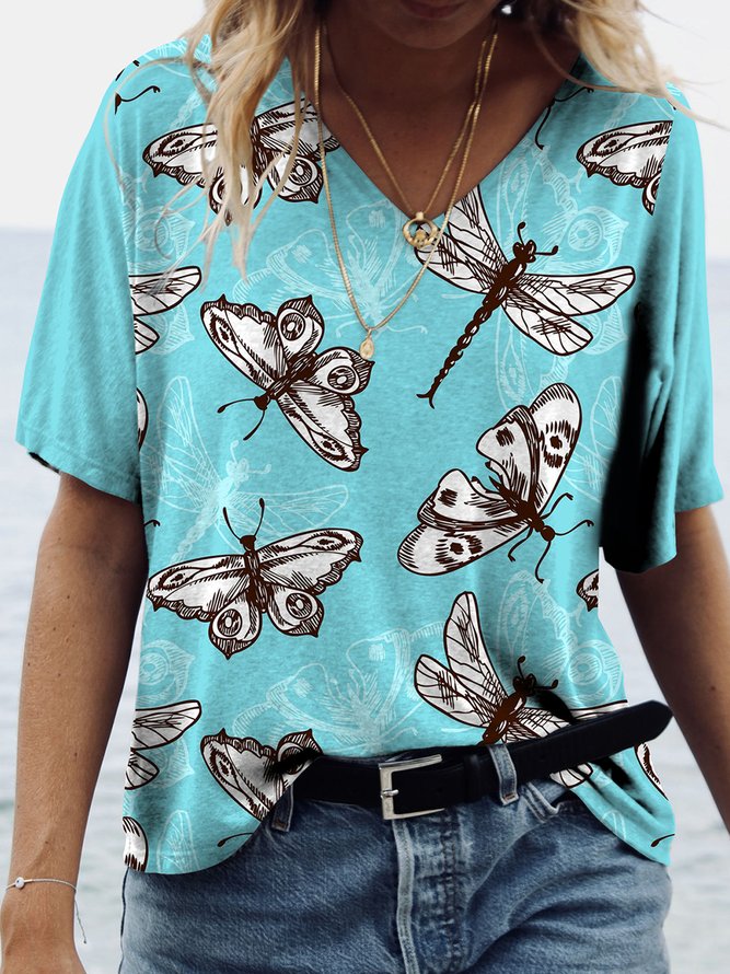 Loosen Butterfly V Neck Short Sleeve T-Shirt