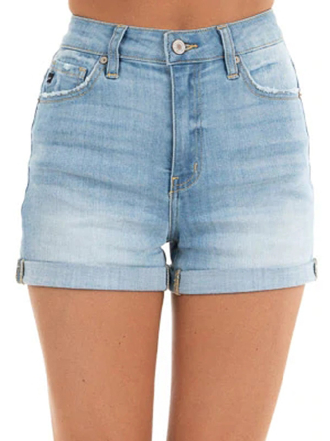 Women's Curled High Waist Stretch Fashion Straight Casual Jeans Women's Shorts
