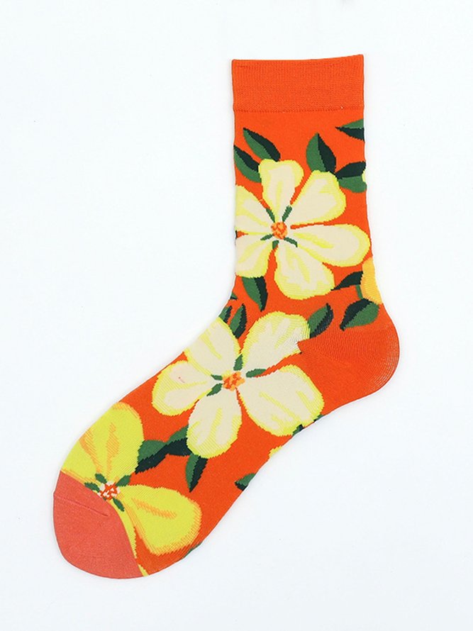 Trend Illustration Floral Plant Socks