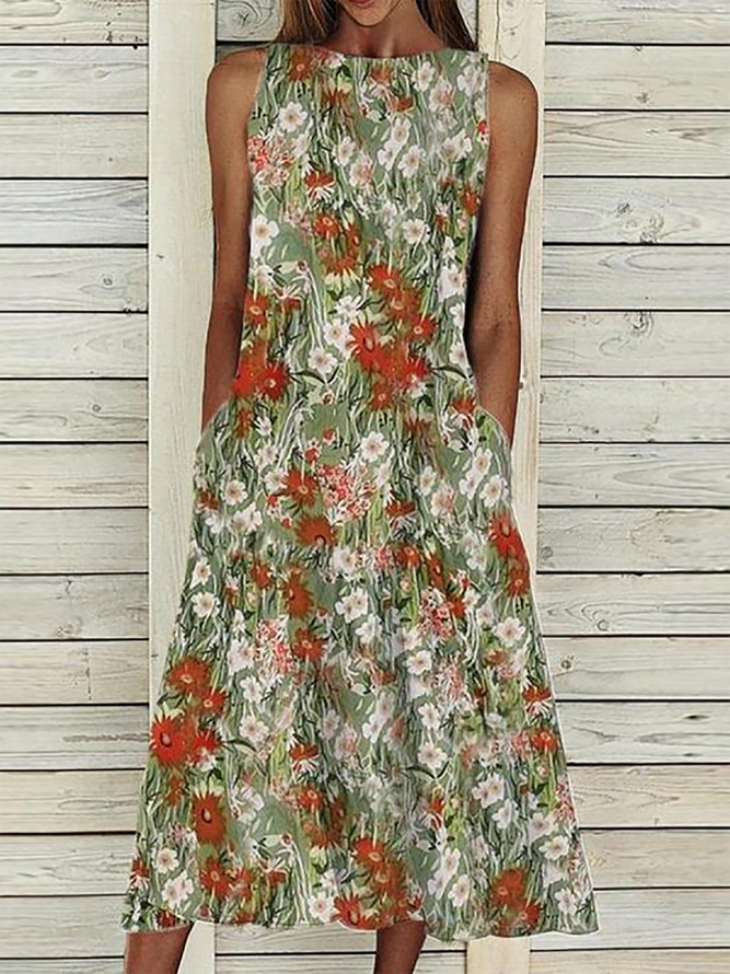 Plus size Floral Casual Sleeveless Dress