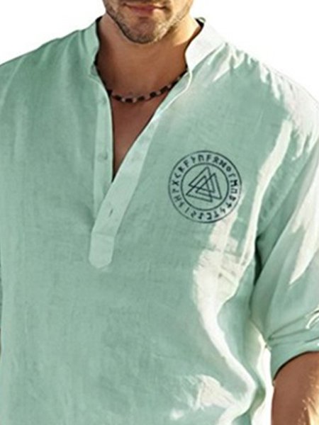 Men's Plain Linen Loose Long Sleeve Shirt