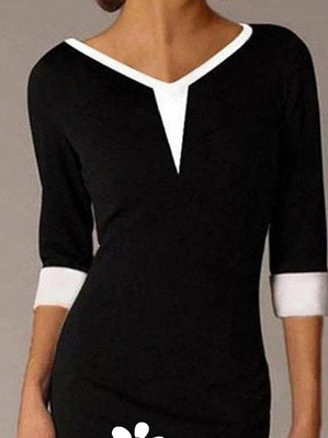 Regular Fit Color Block Elegant Short Sleeve Knit Dress