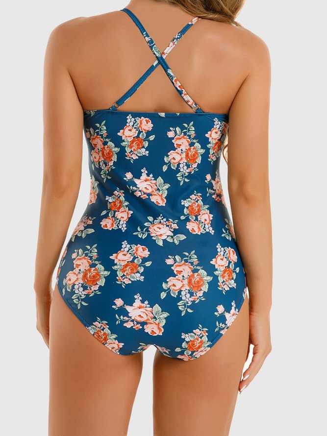 Ladies Sexy Cutout Floral One Piece Swimsuit Plus Size