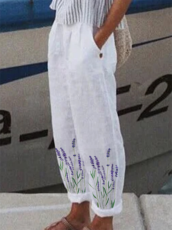 Linen Floral Loosen Casual Pants