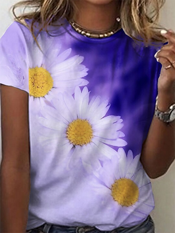 Floral Crew Neck Short Sleeve Casual T-Shirt