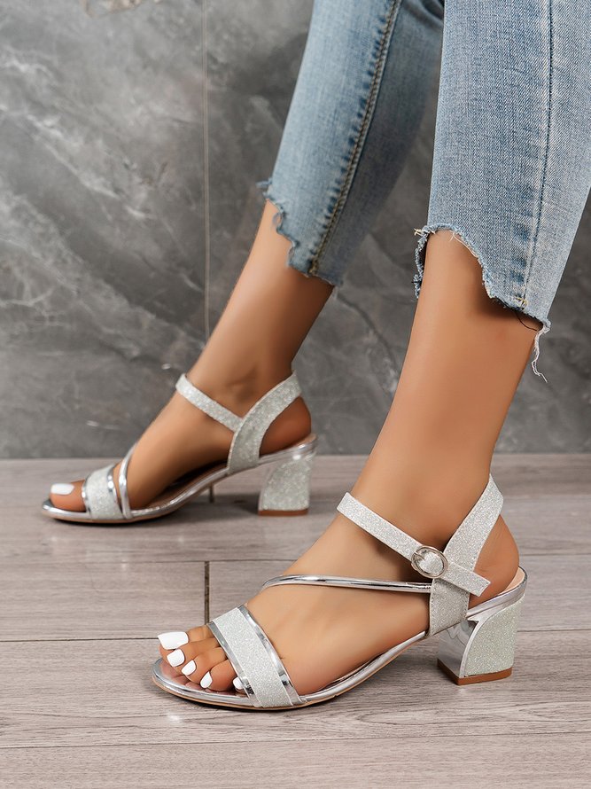Glitter Metal Block Heel Sandals