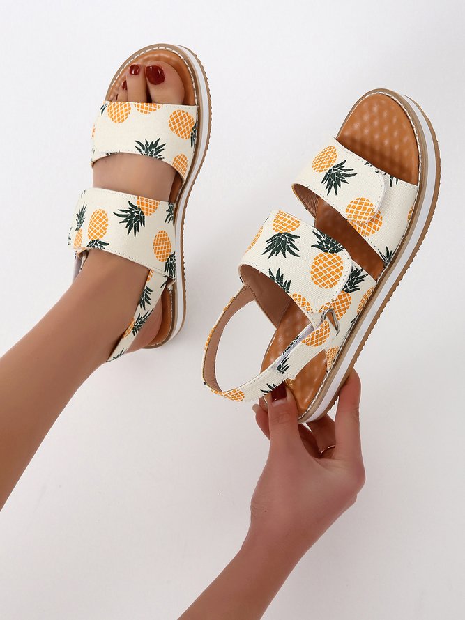 Tropical Fruit Pineapple Pattern Holiday Velcro Sandals