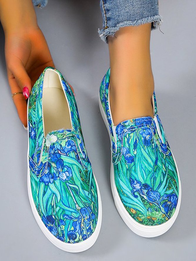 Flower and Plant Oil Painting Print Casual Flat Shoes