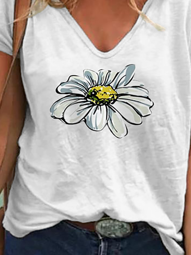 Plus size V Neck Floral Short Sleeve T-Shirt
