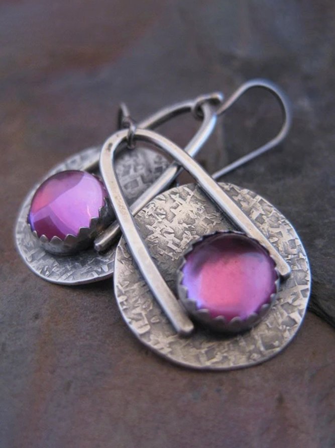 Vintage Alloy Purple Natural Stone Earrings