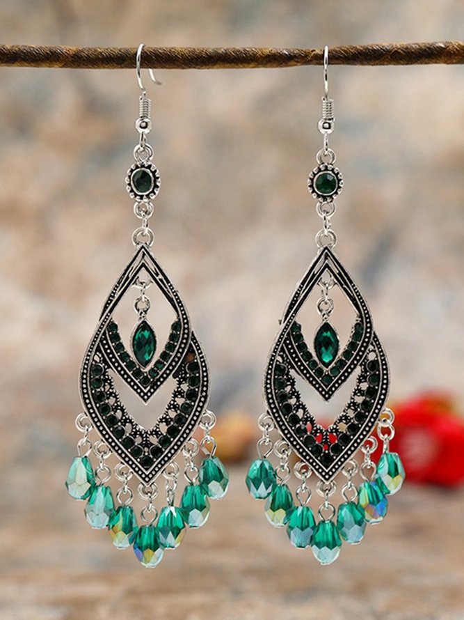 Vintage Ethnic Crystal Tassel Earrings