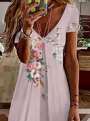 Floral Short Sleeve Casual Dress