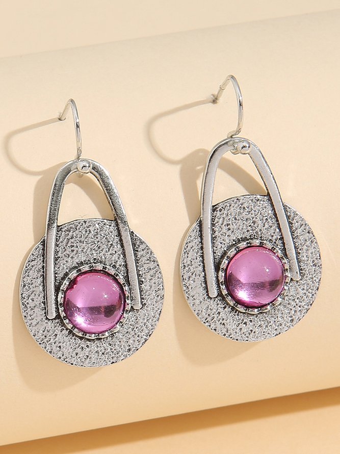 Vintage Alloy Purple Natural Stone Earrings