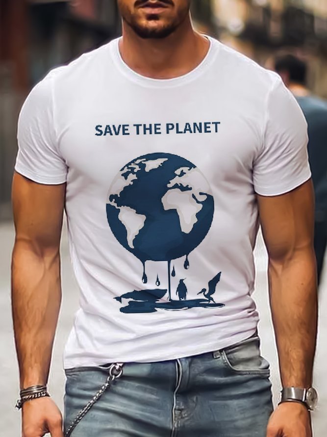 Men Save the Planet Photo Print Short Sleeve T-Shirt