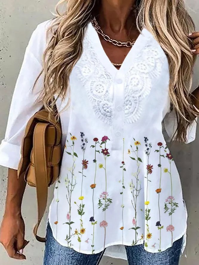 Plus size Floral Long Sleeve Casual Blouse