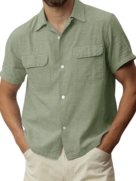 Men's Plain Comfortable Cotton Linen Loose Sleeve Shirt