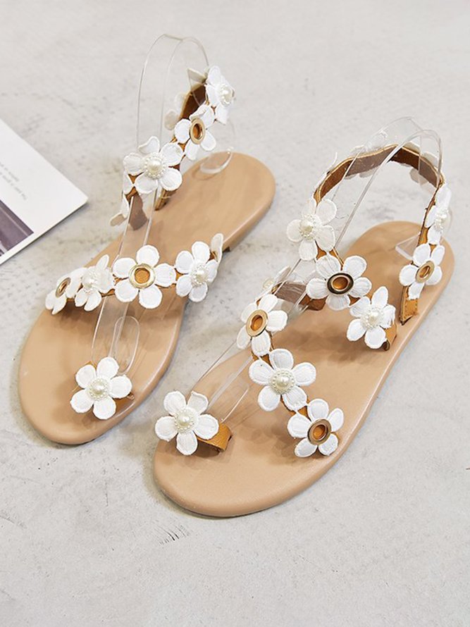 White Pearl Floral Bridal Wedding Sandals