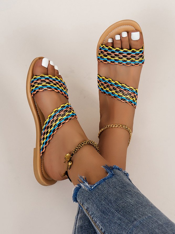 Ladies Ethnic Style Woven Beach Lightweight Sandals Slippers