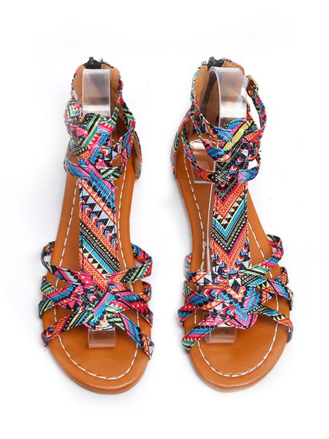 Bohemian Ethnic Print Straps Resort Sandals