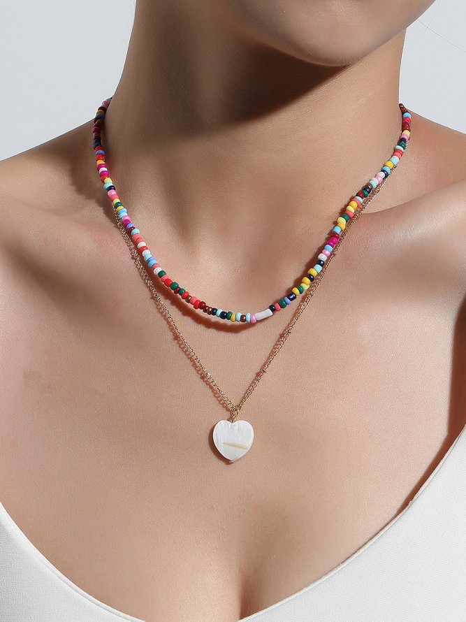Colorful Beaded Heart Shell Necklace