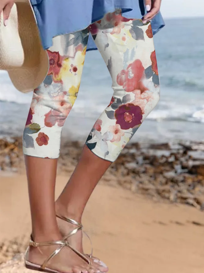 Sporty Skinny Vacation Floral Leggings