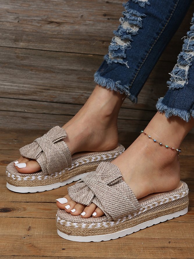 Bow Straw Sole Bohemian Slippers