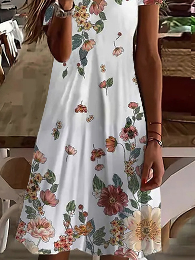 Casual Floral Loosen Short Sleeve Knit Dress