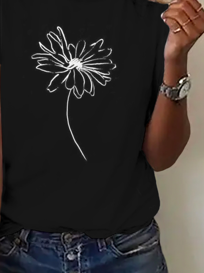 Casual Floral Crew Neck Short Sleeve T-Shirt
