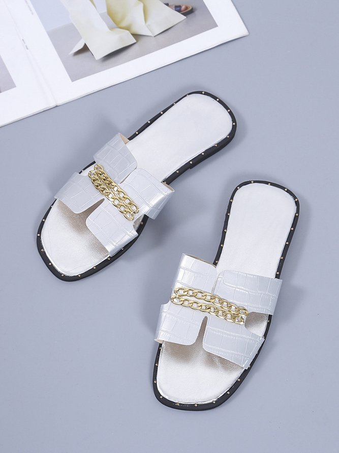 Sexy Gold Chain Notched Square Toe Slippers
