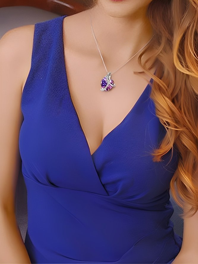 Super Sparkling Gemstone Multicolor Heart Pendant Necklace
