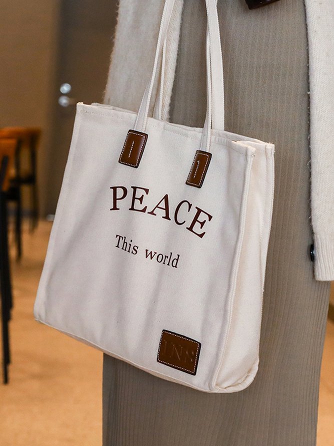 World Peace Letter Magnetic Buckle Cotton Large Capacity Shopping Bag Shoulder Bag