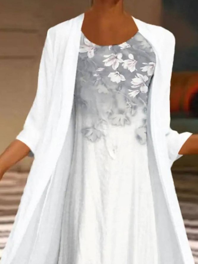 Cotton Blends Casual Floral Short Sleeve Knit Dress