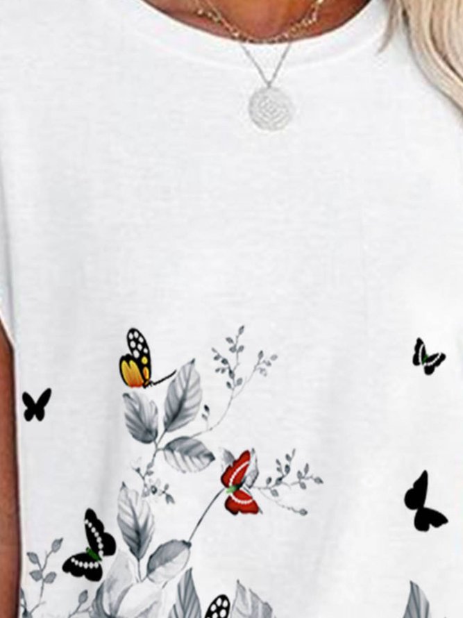 Casual Round Neck Floral Short Sleeve T-Shirt