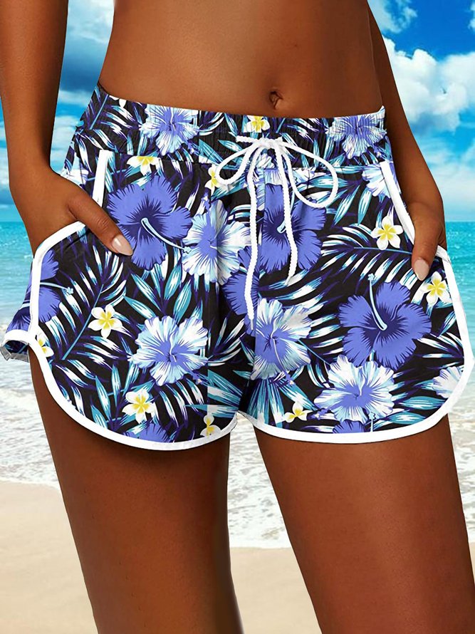 Beach Floral Print Pocket Shorts Plus Size