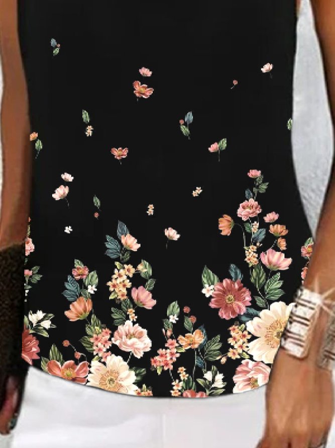 Casual Floral Square Neck Sleeveless Knit