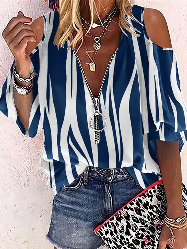 Striped Casual V Neck Short Sleeve Tops